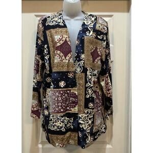 Blair Boutique Button Jacket Long Sleeve Maroon Green Geometric Design SZ 18